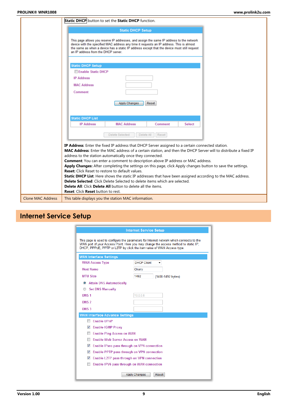 Internet service setup | PROLiNK WNR1008 User Manual User Manual | Page 12 / 101