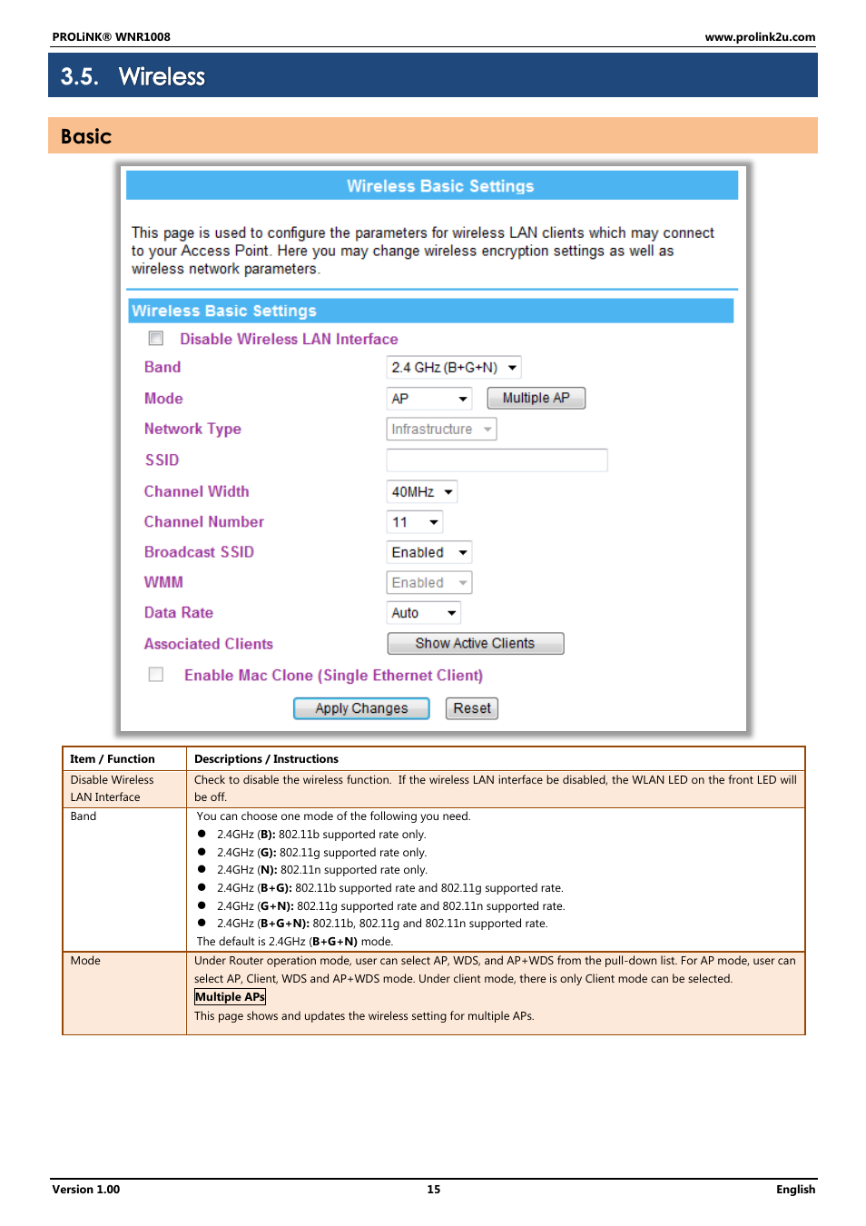 Wireless, Basic | PROLiNK WNR1008 User Manual User Manual | Page 18 / 101