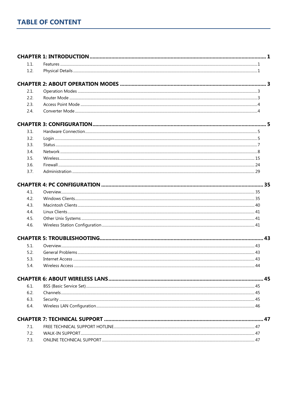 Table of content | PROLiNK WNR1008 User Manual User Manual | Page 3 / 101