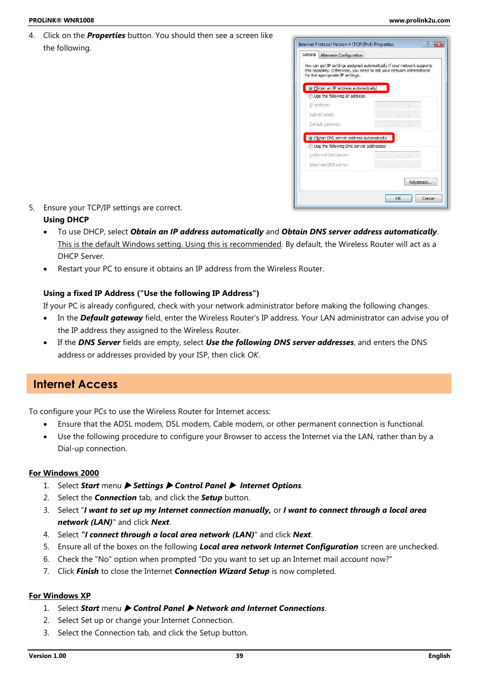 Internet access | PROLiNK WNR1008 User Manual User Manual | Page 42 / 101