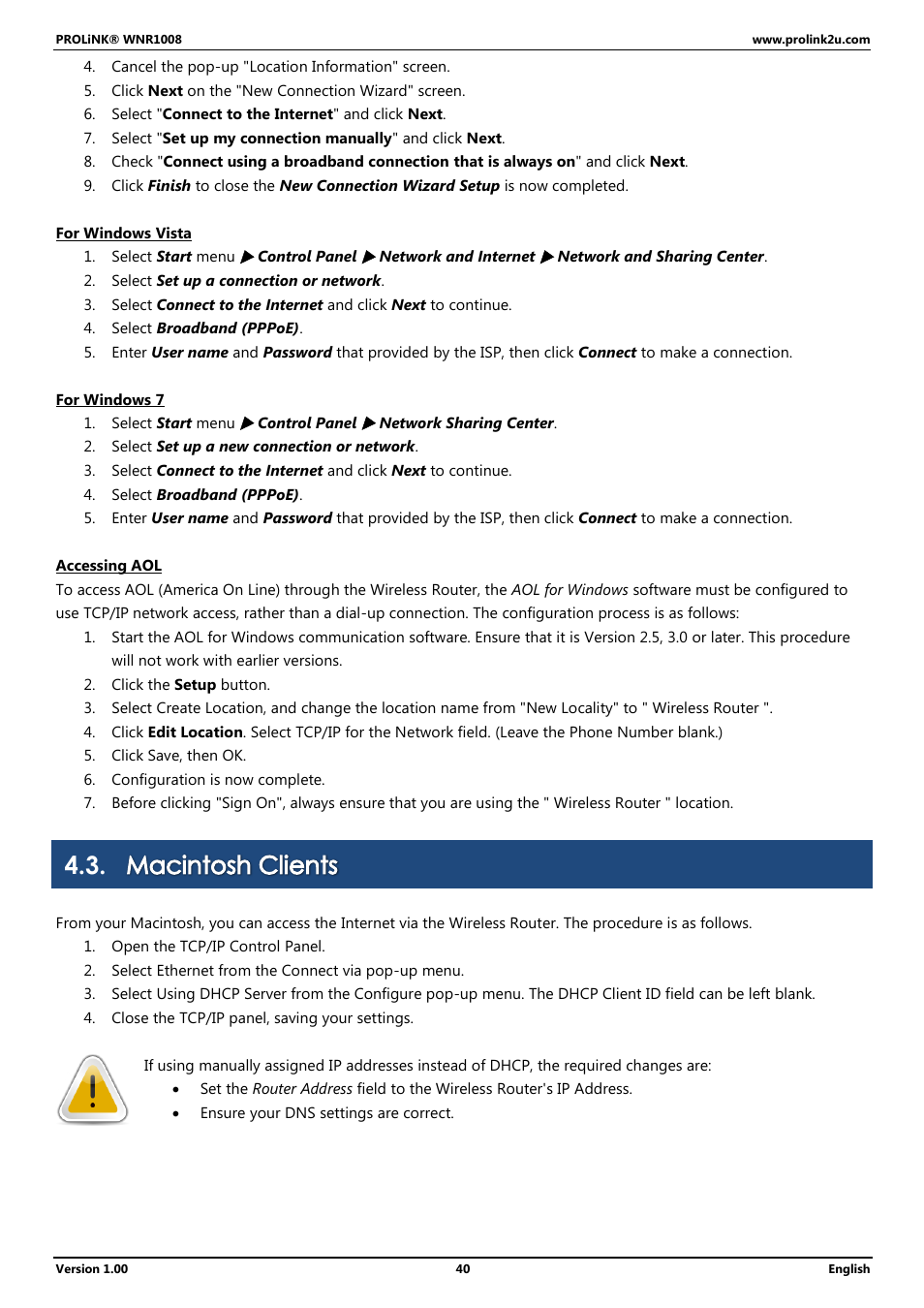 Macintosh clients | PROLiNK WNR1008 User Manual User Manual | Page 43 / 101