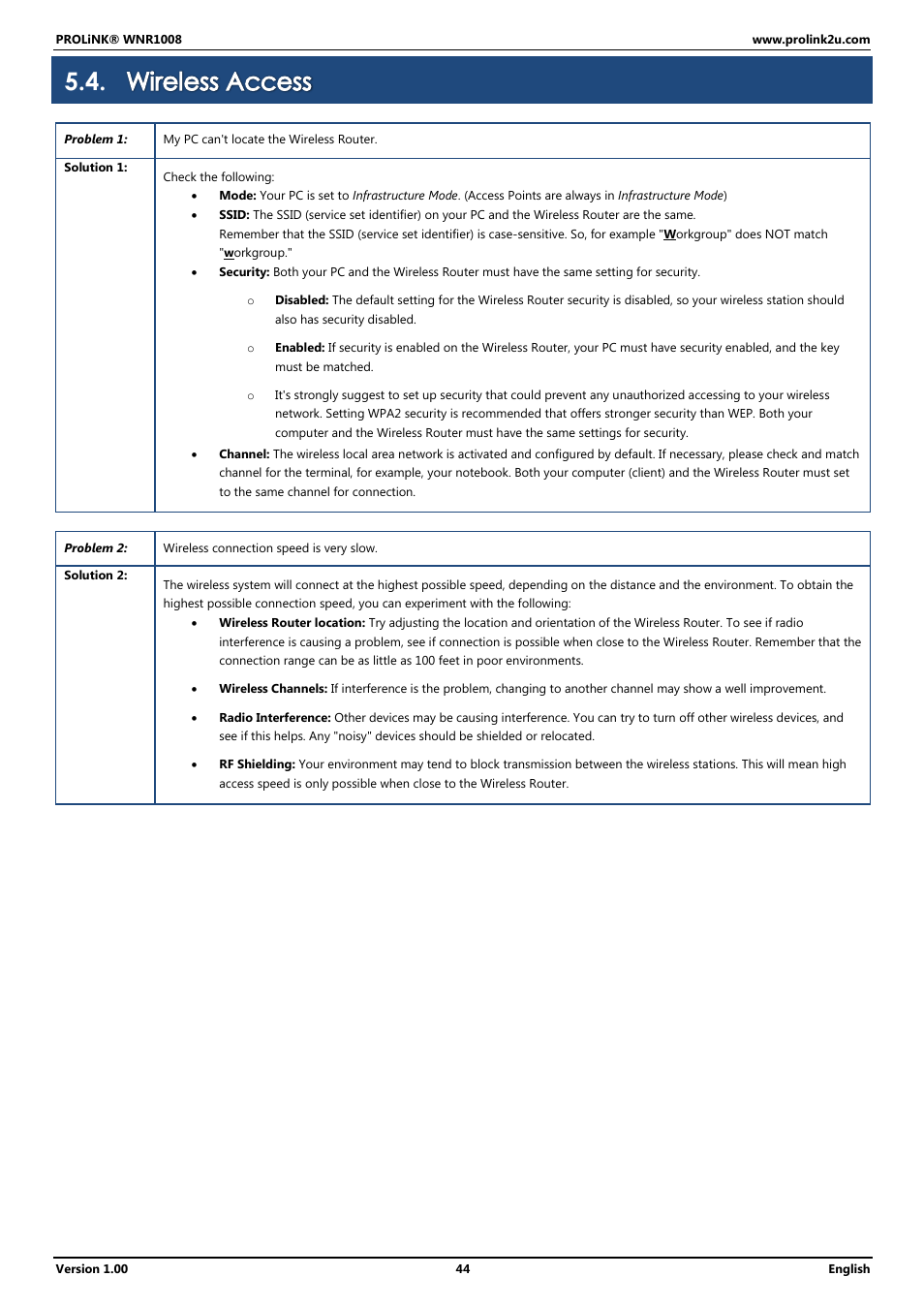 Wireless access | PROLiNK WNR1008 User Manual User Manual | Page 47 / 101