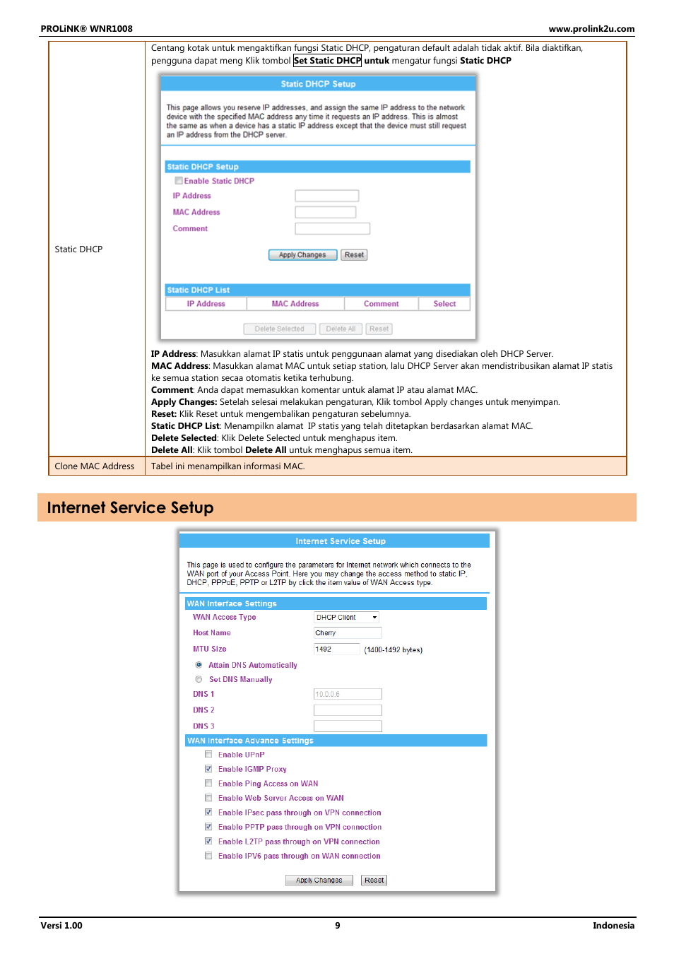 Internet service setup | PROLiNK WNR1008 User Manual User Manual | Page 63 / 101