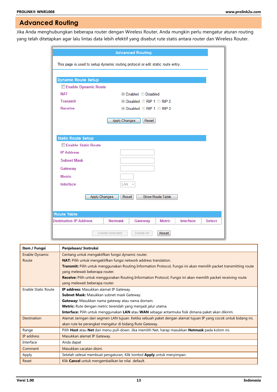 Advanced routing | PROLiNK WNR1008 User Manual User Manual | Page 67 / 101