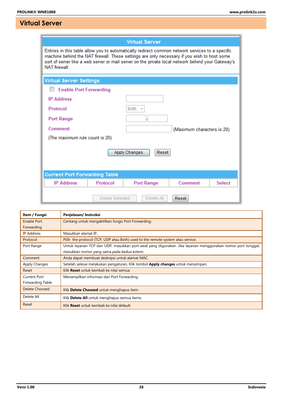 Virtual server | PROLiNK WNR1008 User Manual User Manual | Page 82 / 101