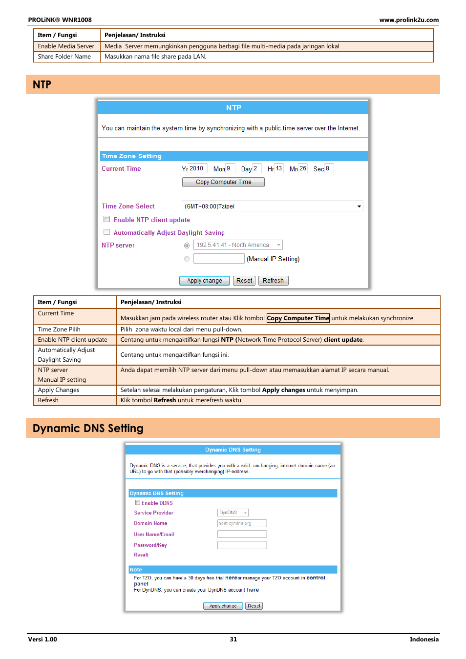 Dynamic dns setting | PROLiNK WNR1008 User Manual User Manual | Page 85 / 101