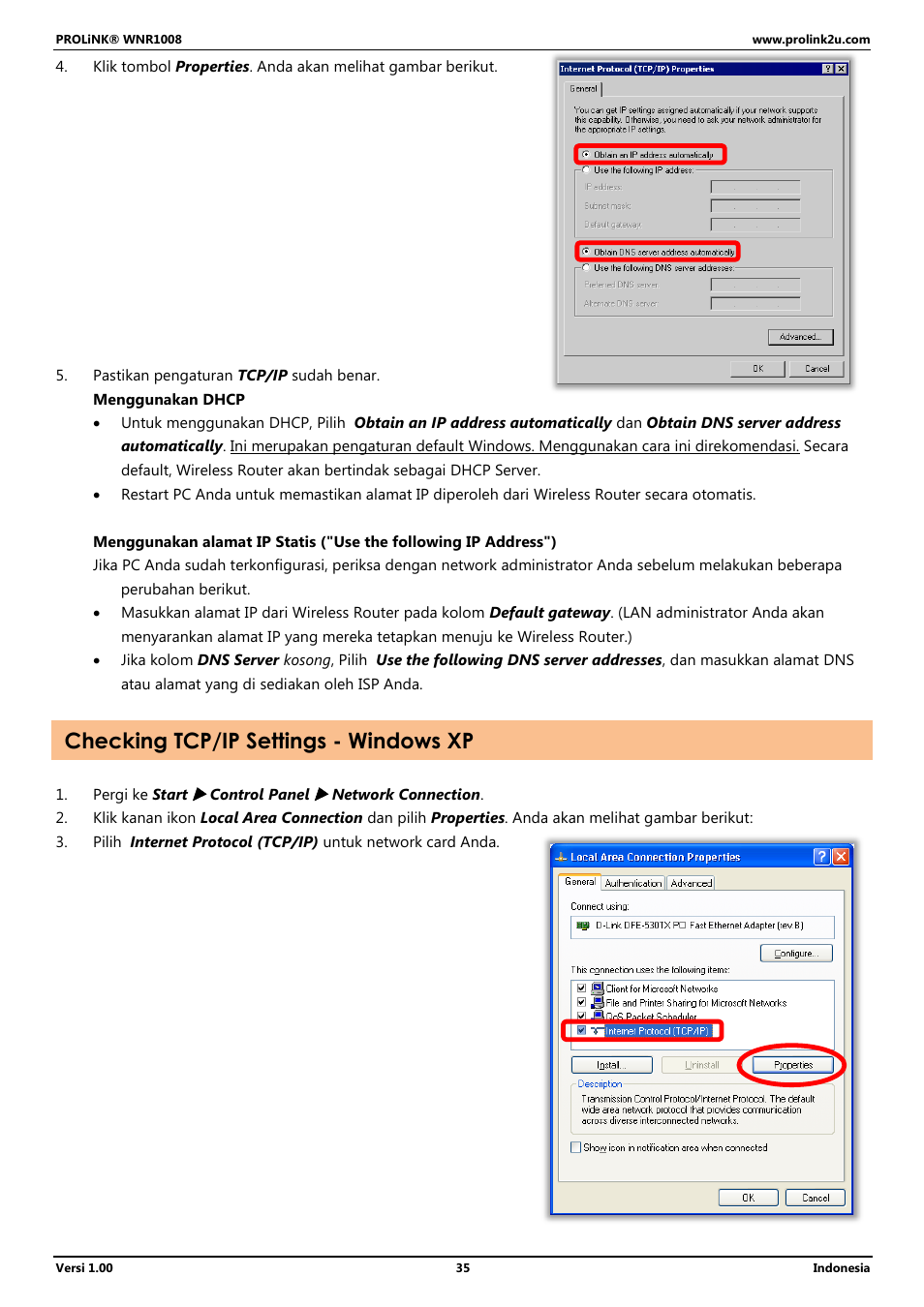 Checking tcp/ip settings - windows xp | PROLiNK WNR1008 User Manual User Manual | Page 89 / 101