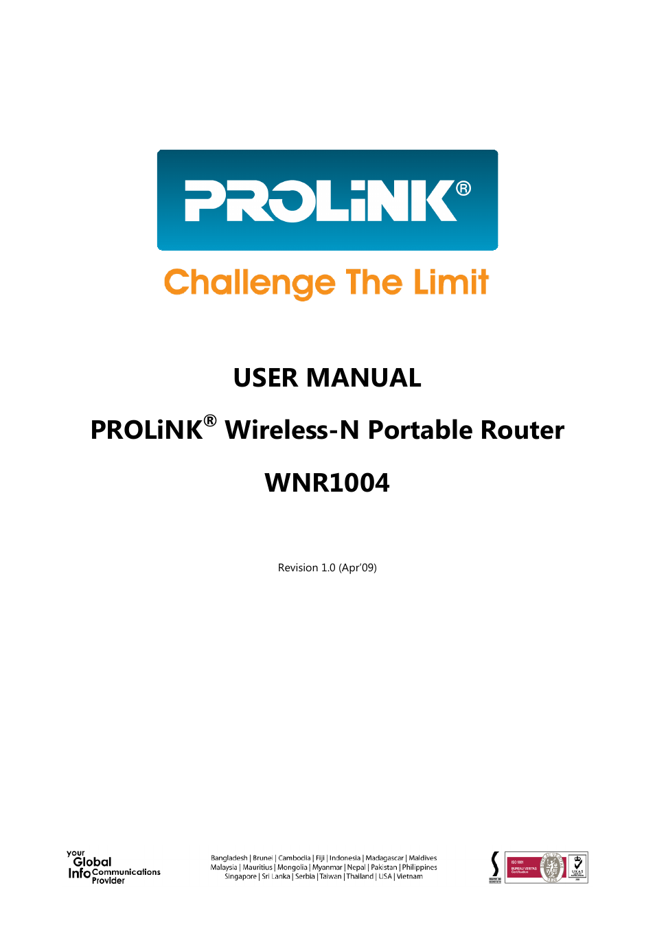 PROLiNK WNR1004 Wireless-N User manual User Manual | 66 pages