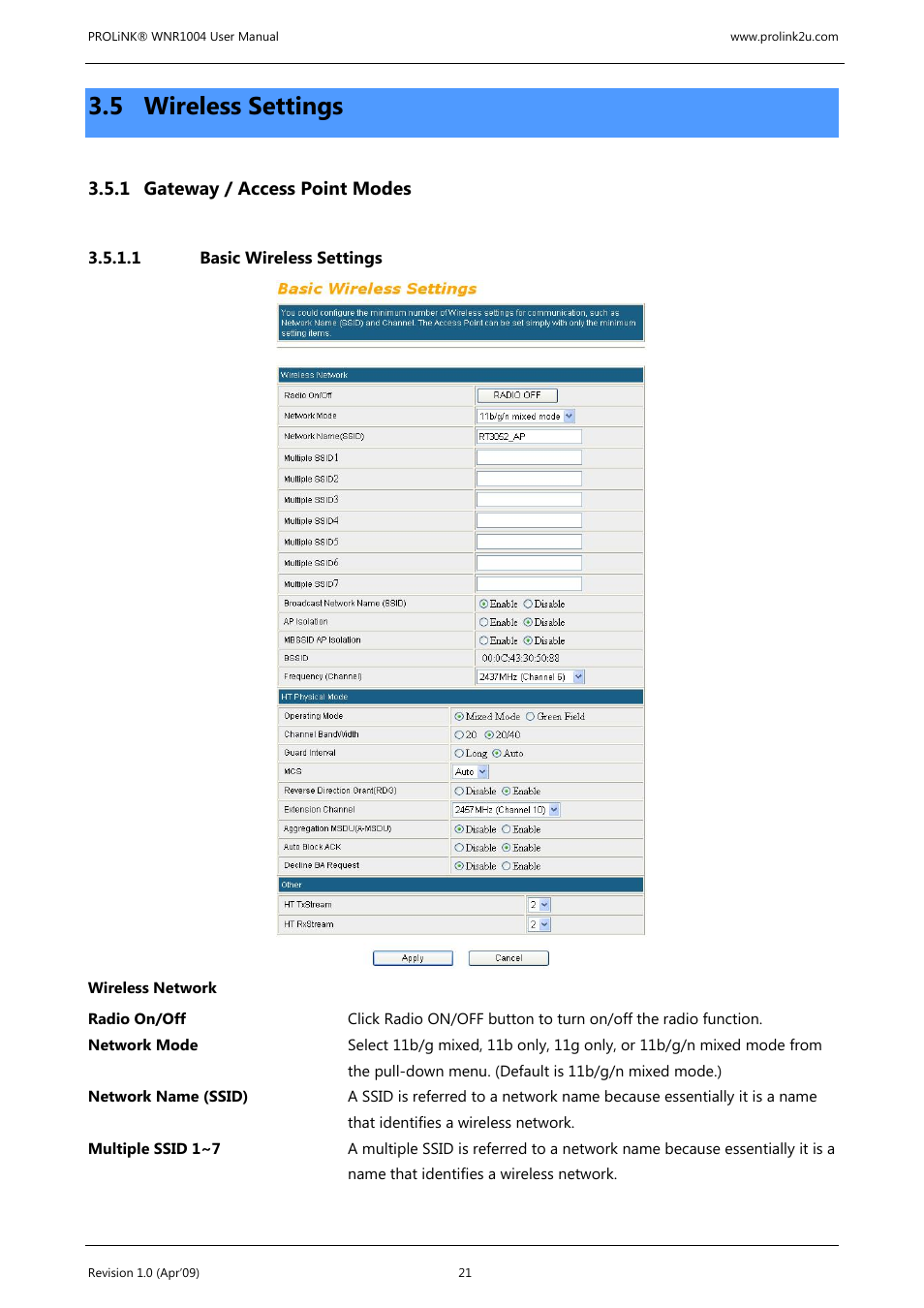 5 wireless settings | PROLiNK WNR1004 Wireless-N User manual User Manual | Page 24 / 66