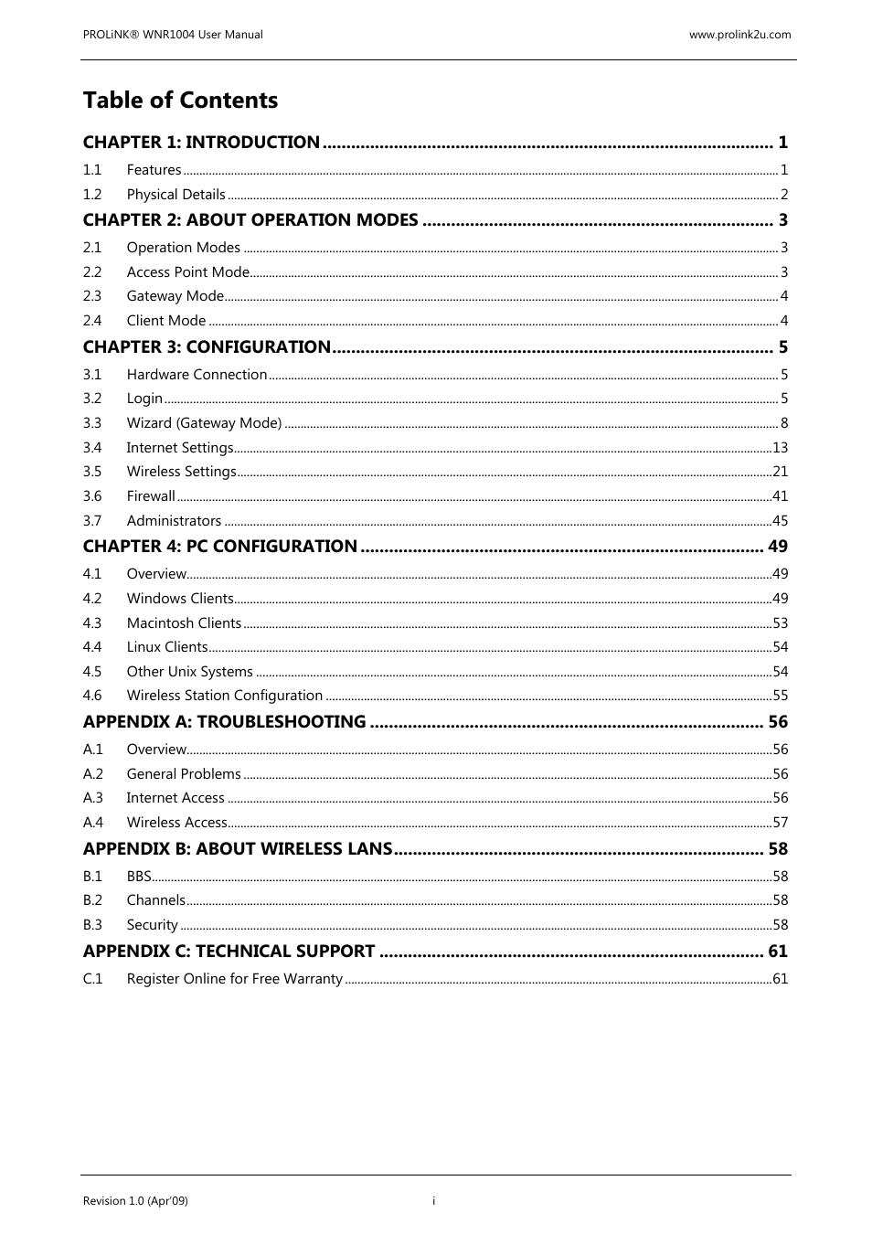 PROLiNK WNR1004 Wireless-N User manual User Manual | Page 3 / 66