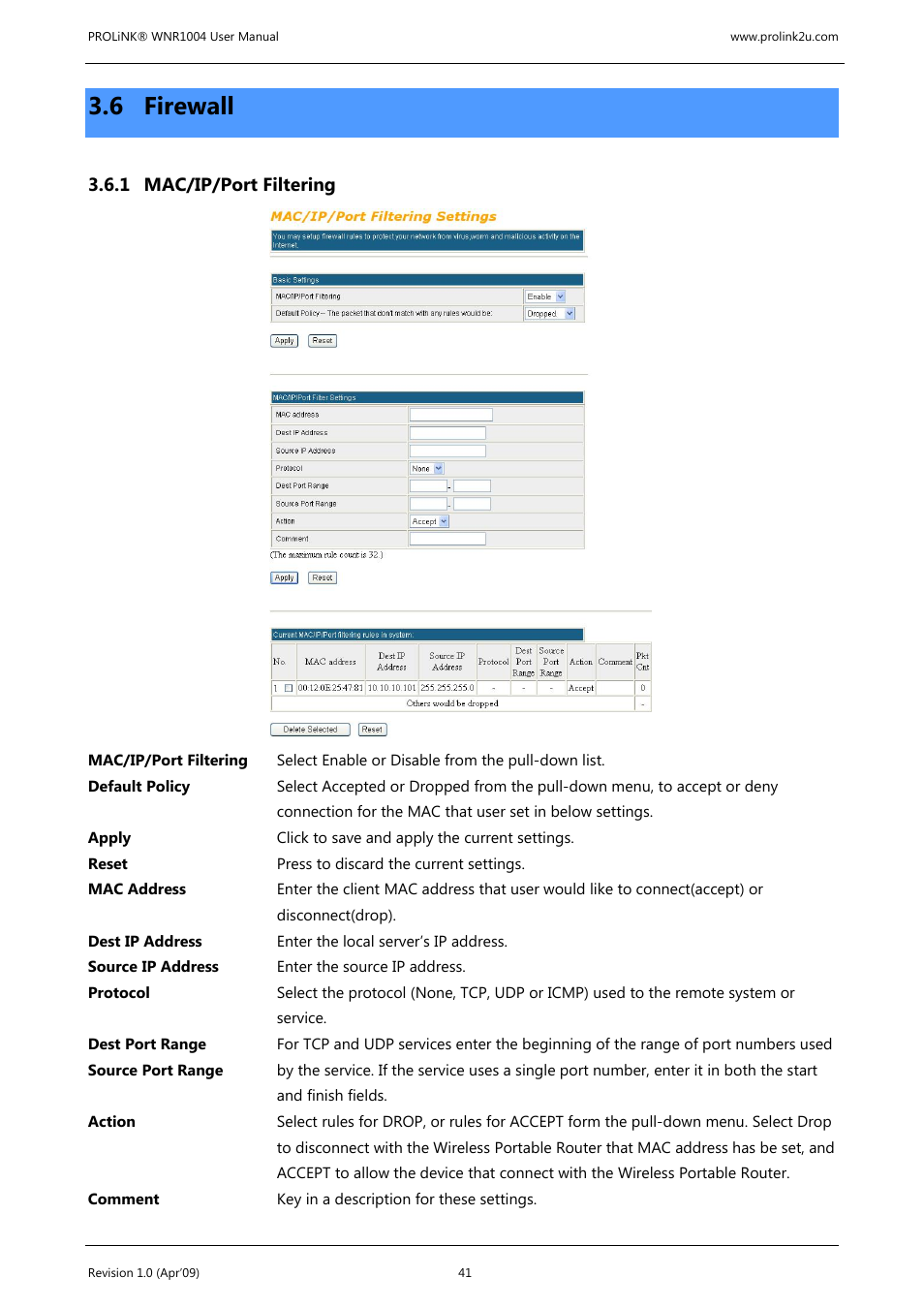 6 firewall | PROLiNK WNR1004 Wireless-N User manual User Manual | Page 44 / 66