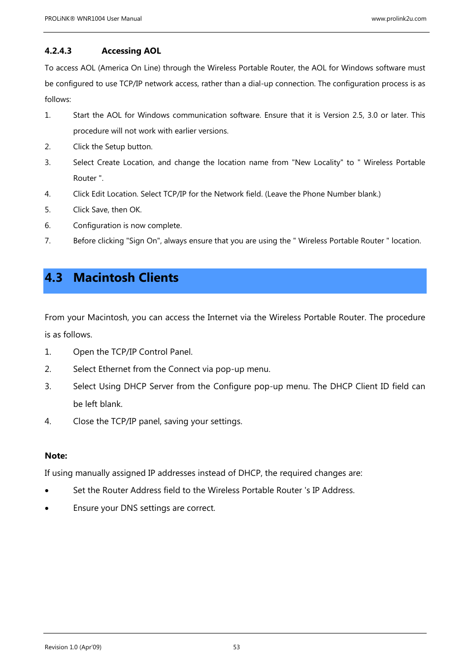 3 macintosh clients | PROLiNK WNR1004 Wireless-N User manual User Manual | Page 56 / 66