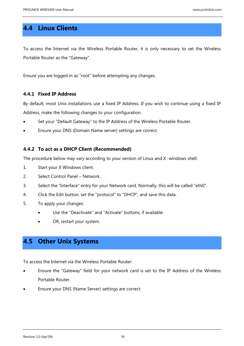 4 linux clients, 5 other unix systems | PROLiNK WNR1004 Wireless-N User manual User Manual | Page 57 / 66