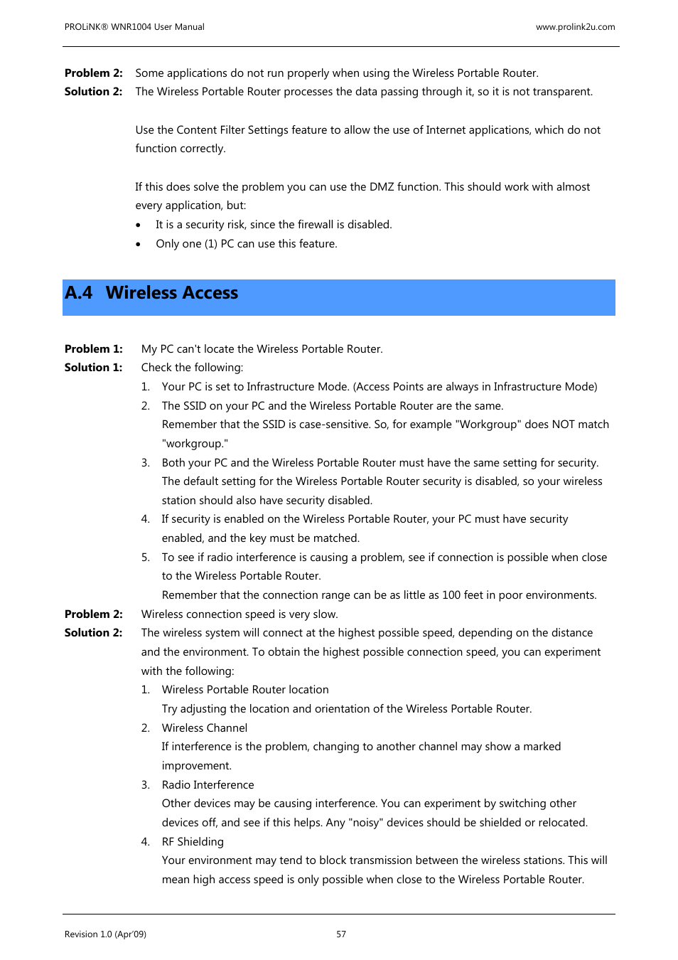 A.4 wireless access | PROLiNK WNR1004 Wireless-N User manual User Manual | Page 60 / 66