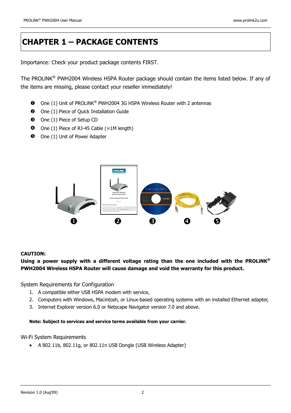 No p q r, Chapter 1 – package contents | PROLiNK PWH2004 User Manual User Manual | Page 4 / 57