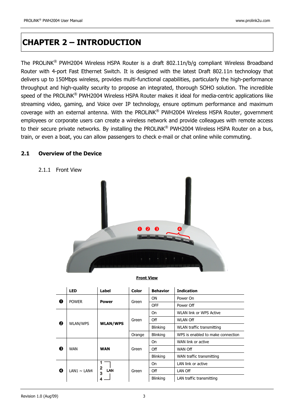 Chapter 2 – introduction, N o p | PROLiNK PWH2004 User Manual User Manual | Page 5 / 57