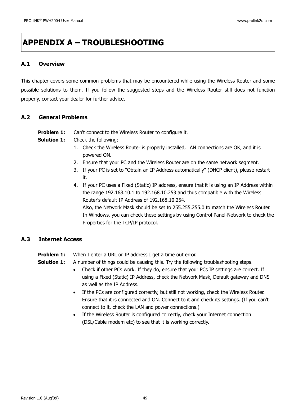 Appendix a – troubleshooting | PROLiNK PWH2004 User Manual User Manual | Page 51 / 57