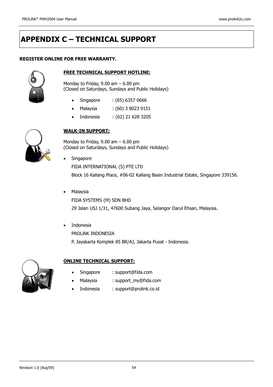 Appendix c – technical support | PROLiNK PWH2004 User Manual User Manual | Page 56 / 57