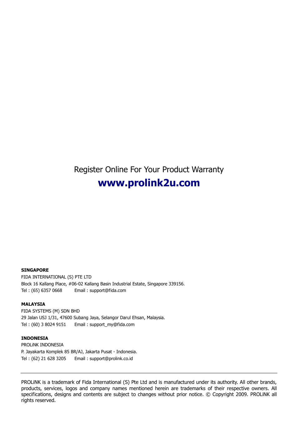 Register online for your product warranty | PROLiNK PWH2004 User Manual User Manual | Page 57 / 57