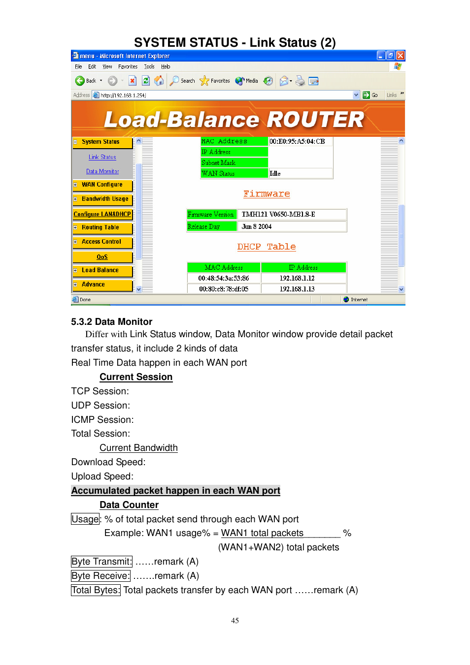 System status - link status (2) | PROLiNK MH8241 User Manual | Page 45 / 107
