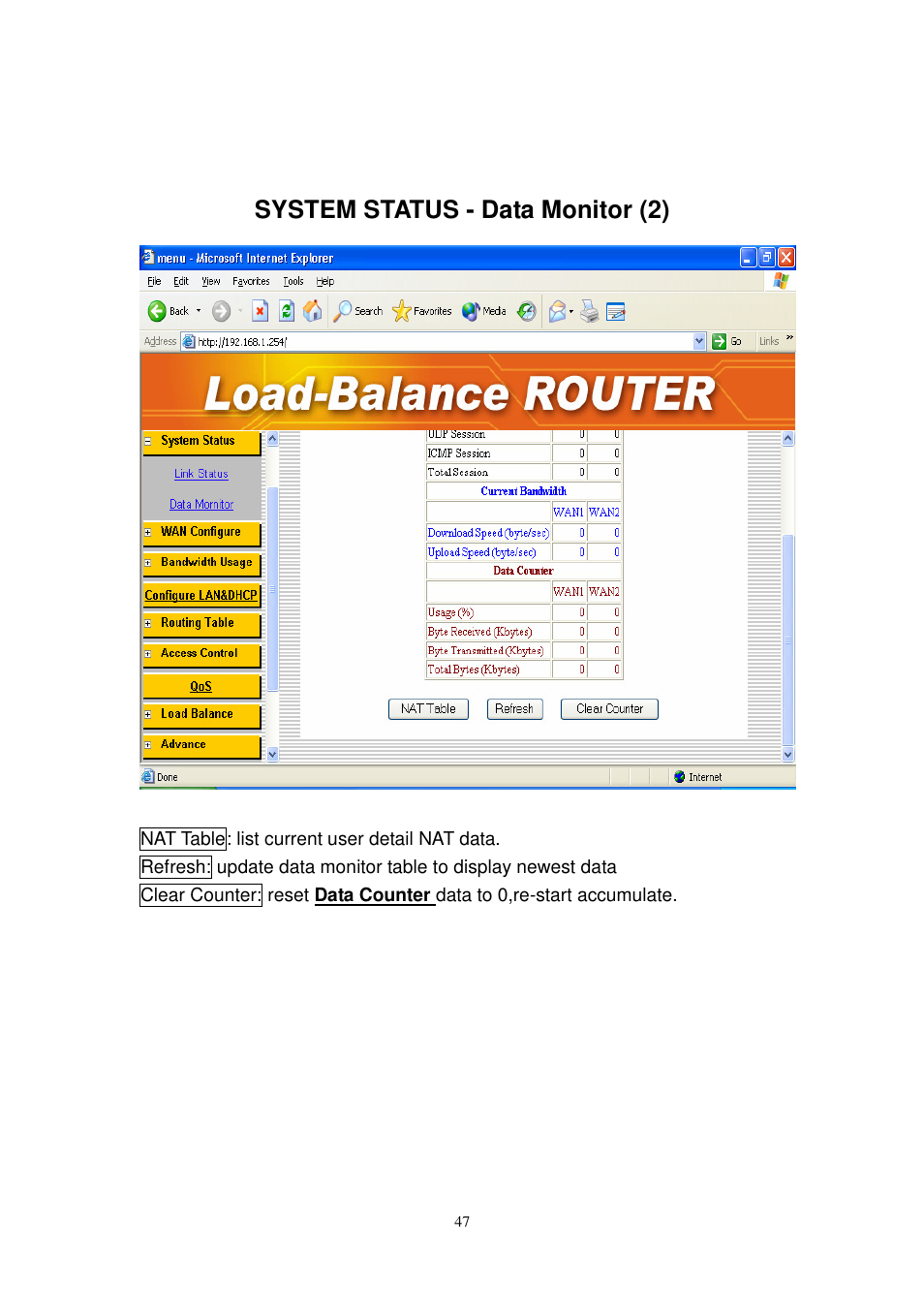 System status - data monitor (2) | PROLiNK MH8241 User Manual | Page 47 / 107