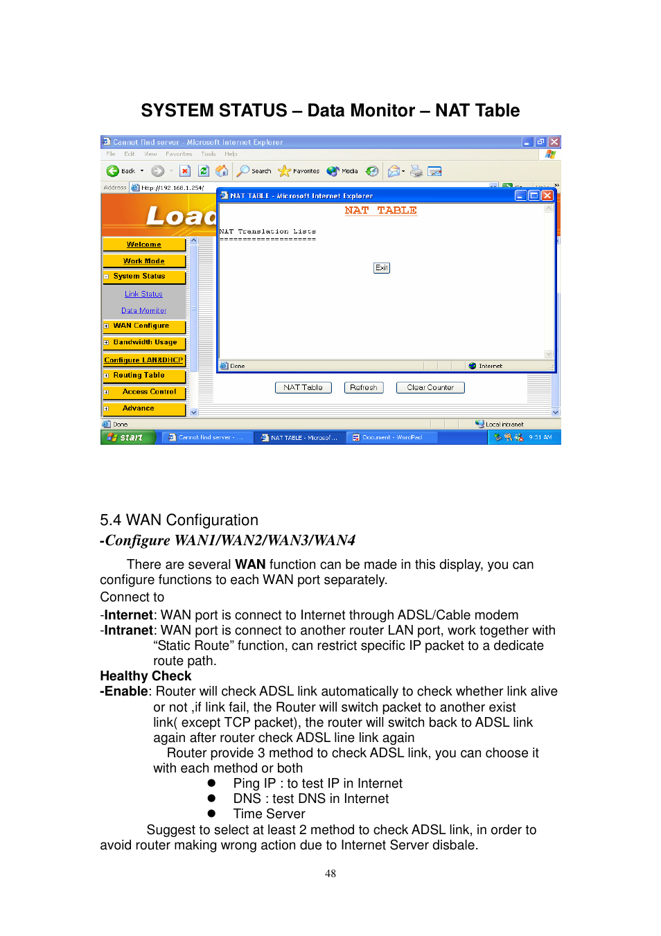 System status – data monitor – nat table | PROLiNK MH8241 User Manual | Page 48 / 107