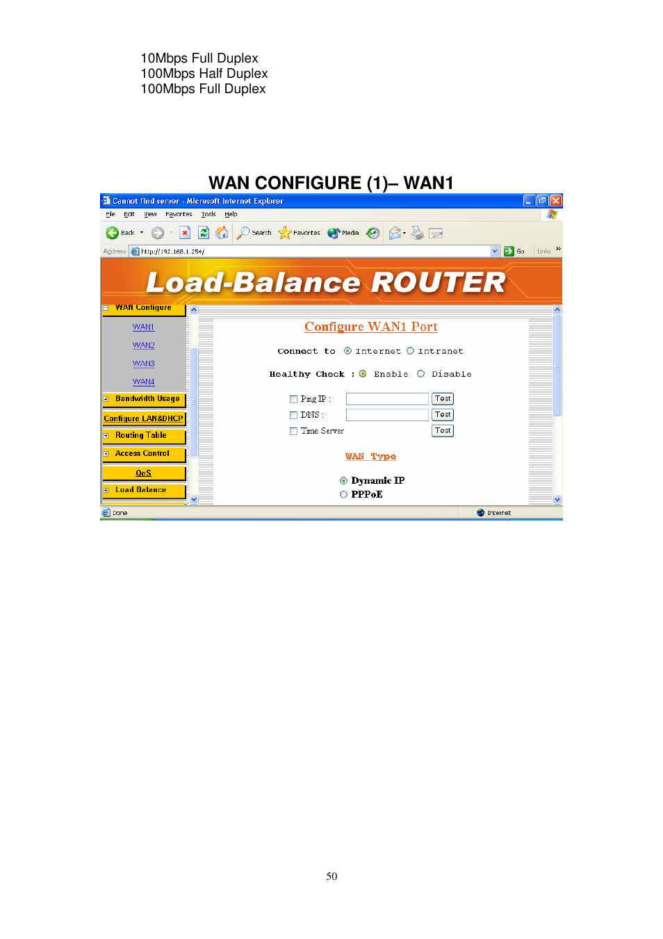 Wan configure (1)– wan1 | PROLiNK MH8241 User Manual | Page 50 / 107