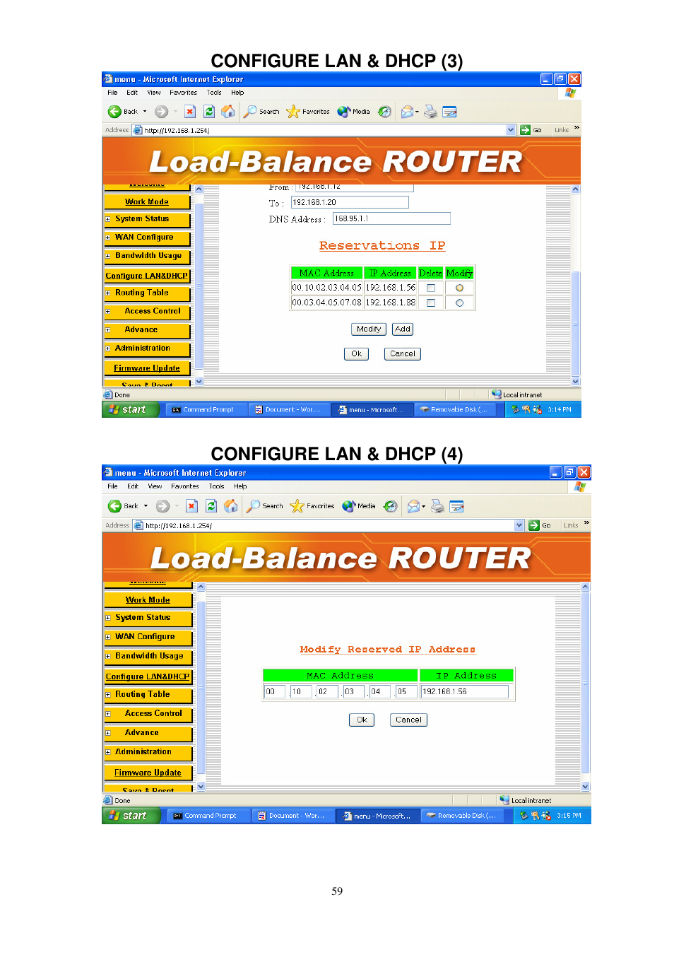 Configure lan & dhcp (3), Configure lan & dhcp (4) | PROLiNK MH8241 User Manual | Page 59 / 107
