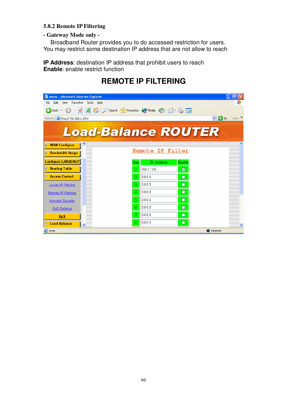 Remote ip filtering | PROLiNK MH8241 User Manual | Page 66 / 107