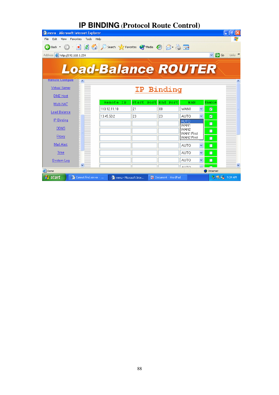 Ip binding, Protocol route control) | PROLiNK MH8241 User Manual | Page 88 / 107