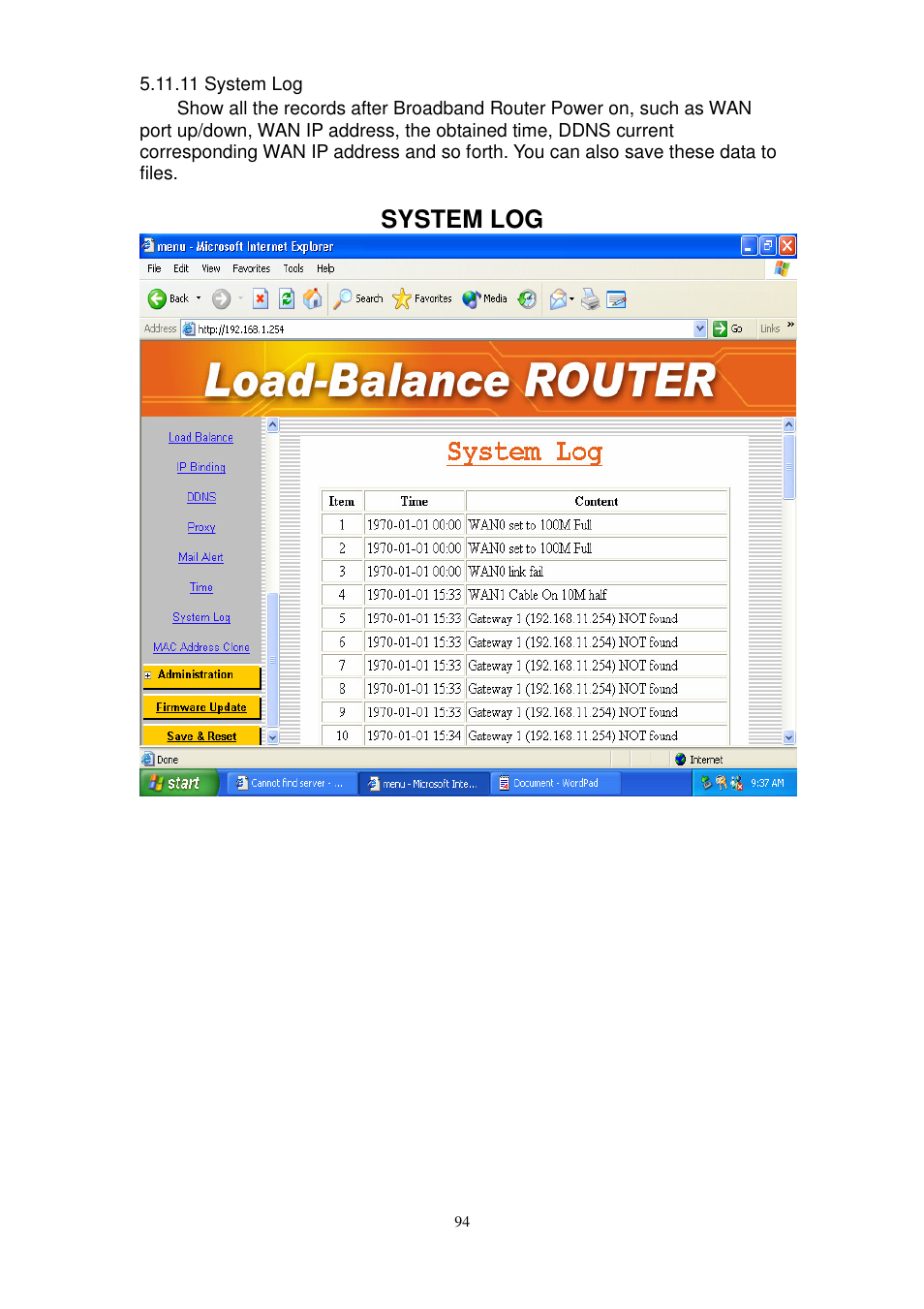 System log | PROLiNK MH8241 User Manual | Page 94 / 107
