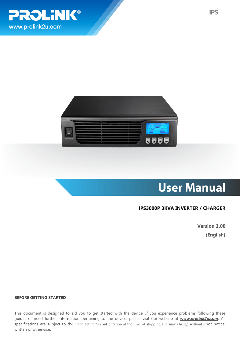 PROLiNK IPS3000 User Manual | 20 pages