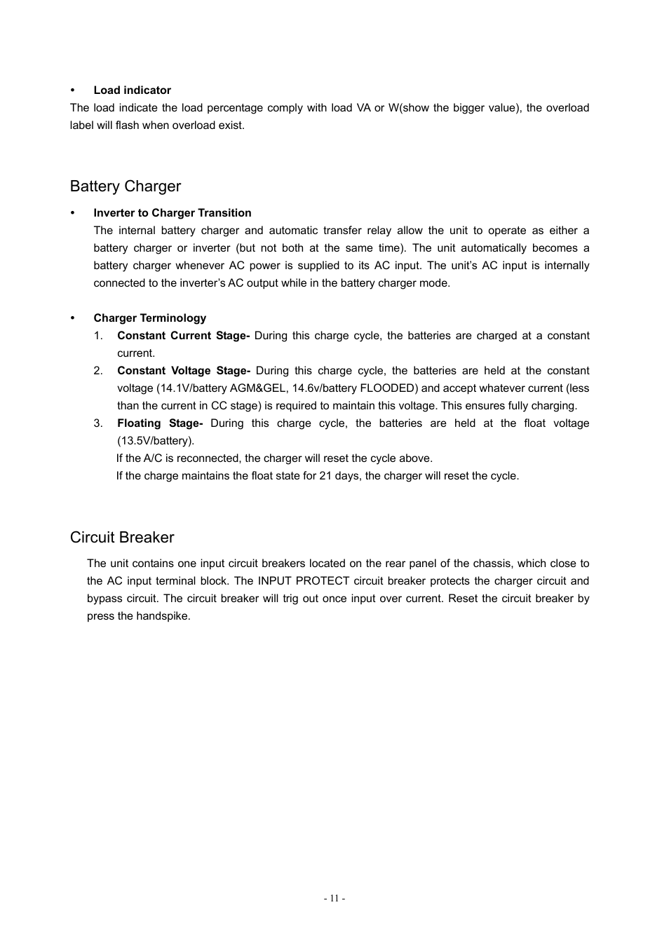 Battery charger, Circuit breaker | PROLiNK IPS5000 User Manual | Page 13 / 20