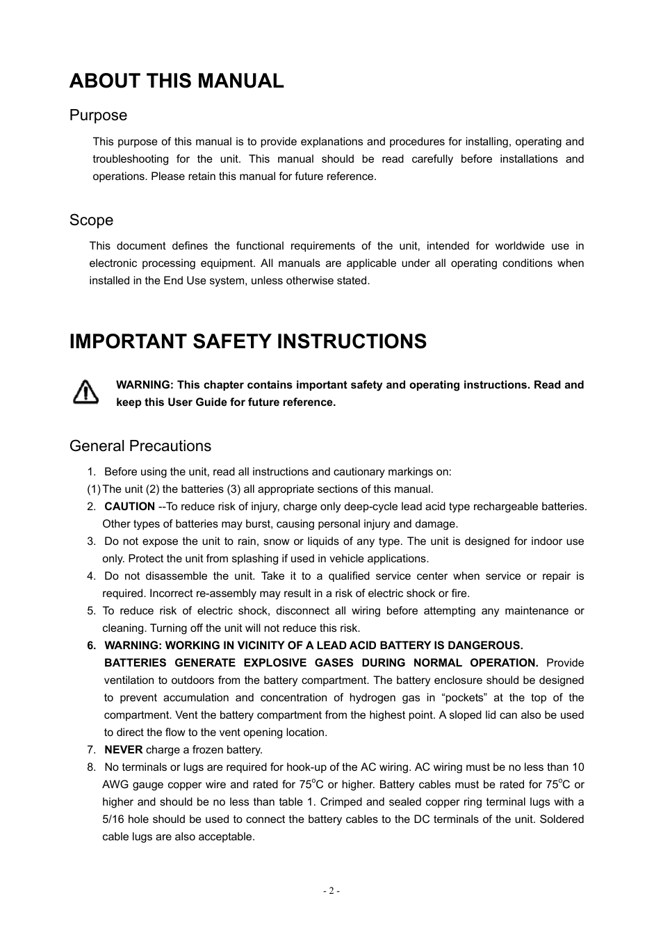 About this manual, Important safety instructions, Purpose | Scope, General precautions | PROLiNK IPS5000 User Manual | Page 4 / 20