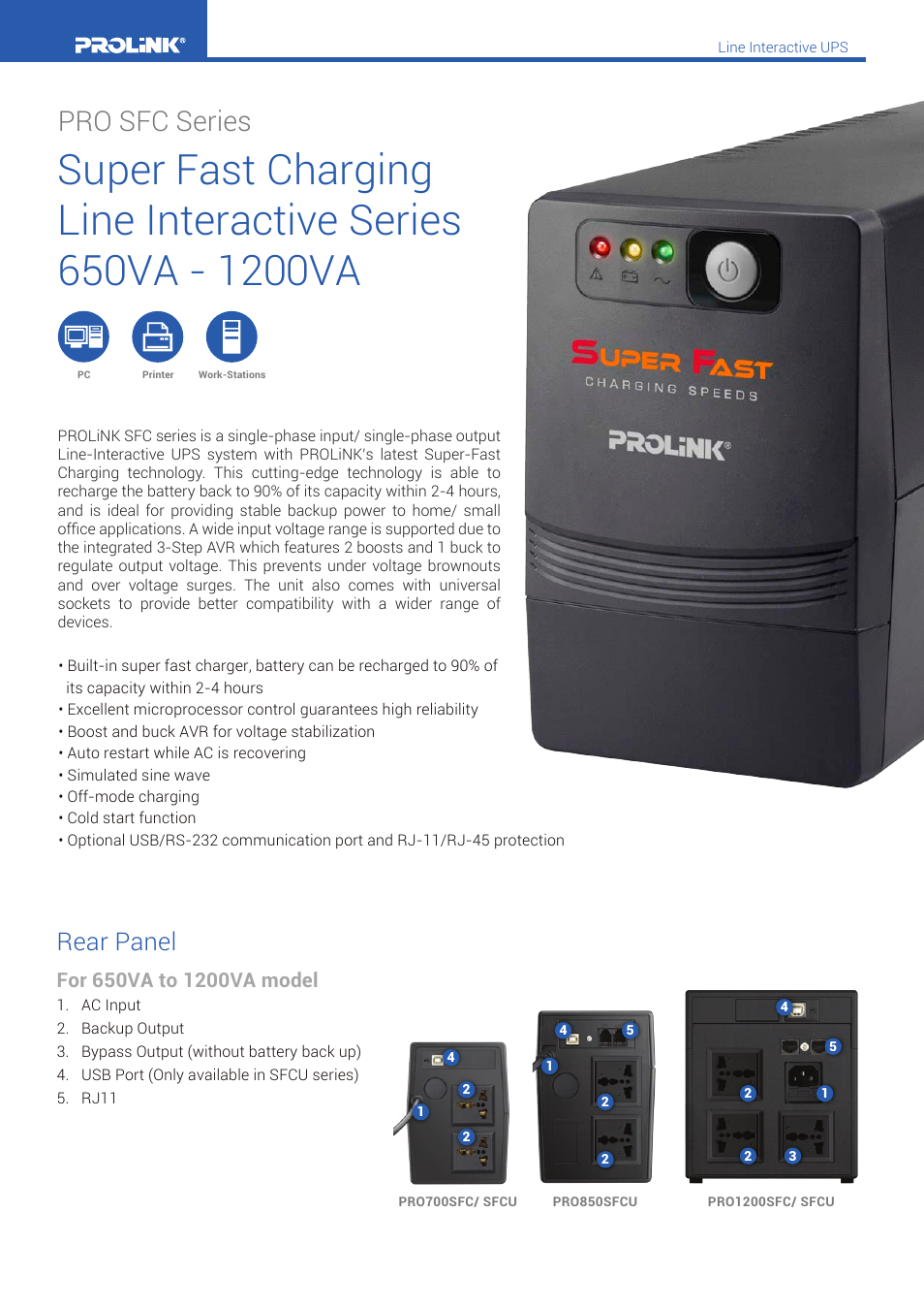 PROLiNK Super Fast Charging Line Interactive Series User Manual | 2 pages