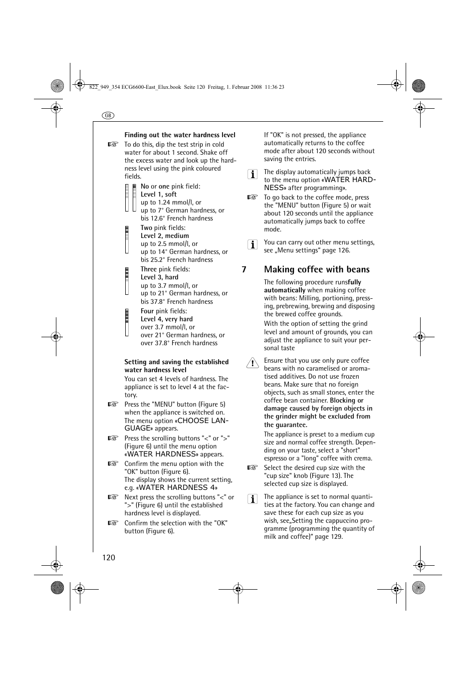 7making coffee with beans | Electrolux ECG6600 User Manual | Page 120 / 616