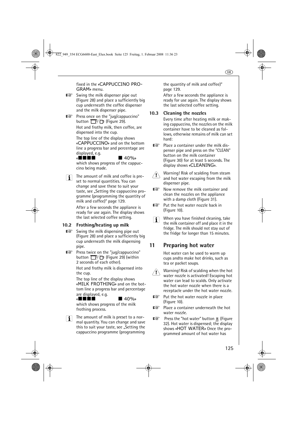 11 preparing hot water | Electrolux ECG6600 User Manual | Page 125 / 616