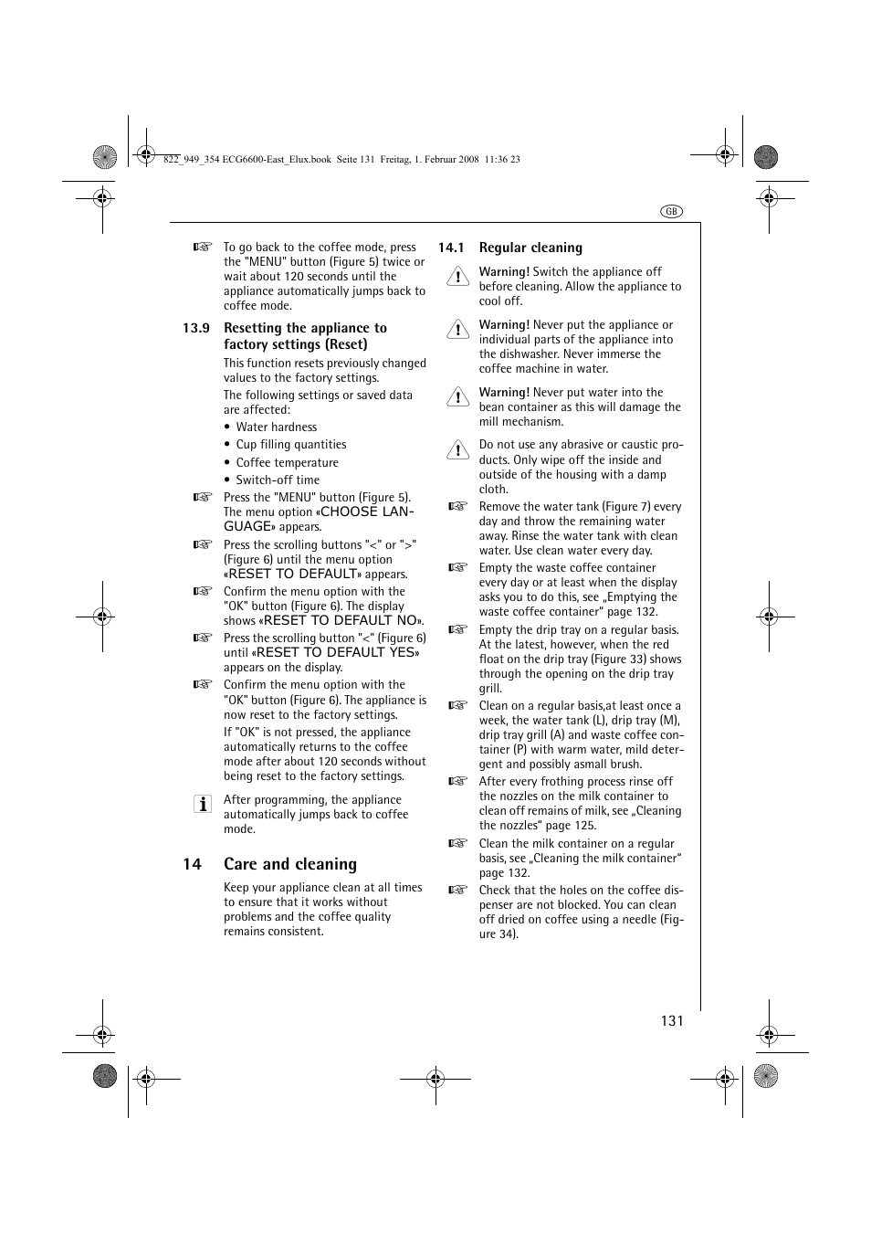 14 care and cleaning | Electrolux ECG6600 User Manual | Page 131 / 616