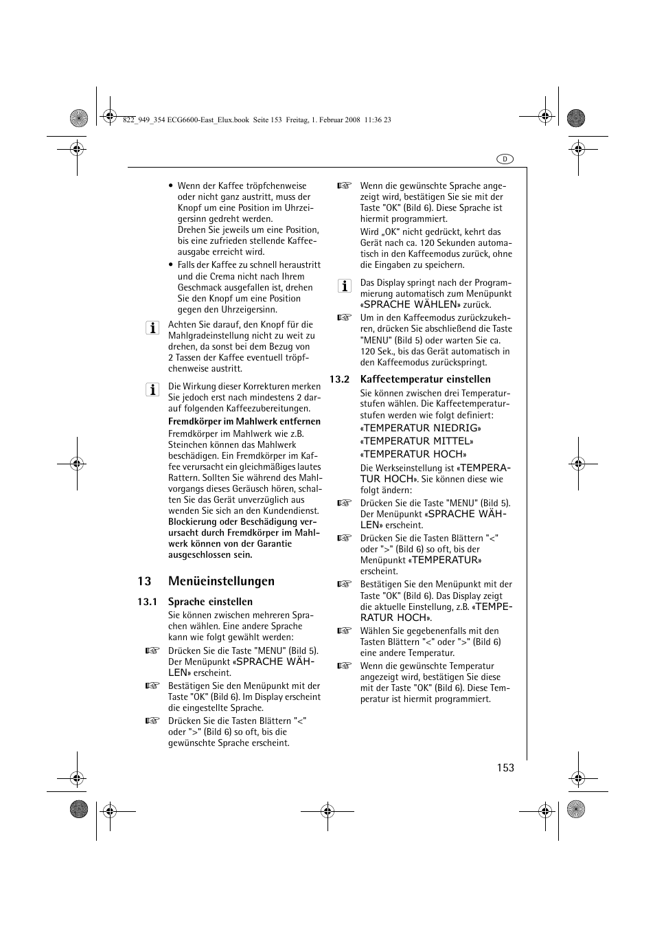 13 menüeinstellungen | Electrolux ECG6600 User Manual | Page 153 / 616