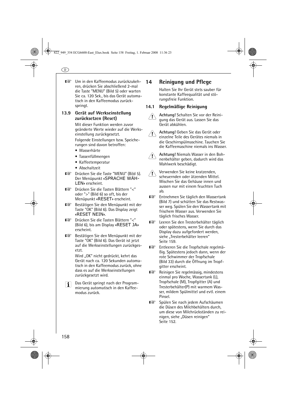 14 reinigung und pflege | Electrolux ECG6600 User Manual | Page 158 / 616