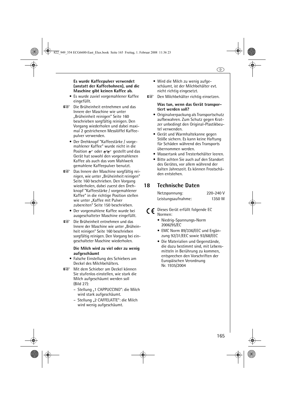 18 technische daten | Electrolux ECG6600 User Manual | Page 165 / 616