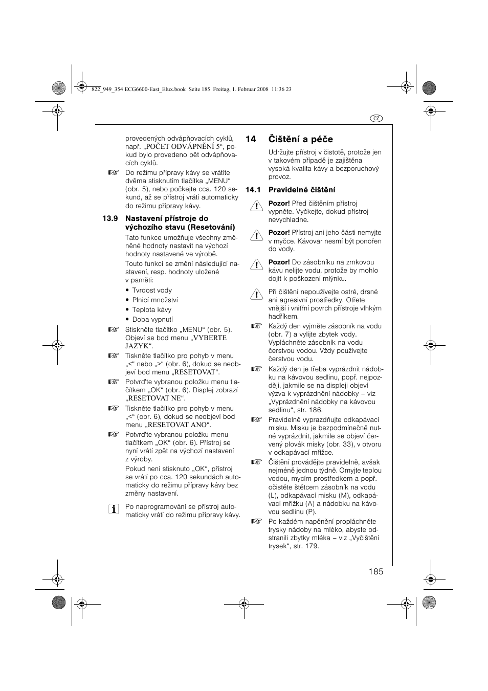 14 èištìní a péèe | Electrolux ECG6600 User Manual | Page 185 / 616