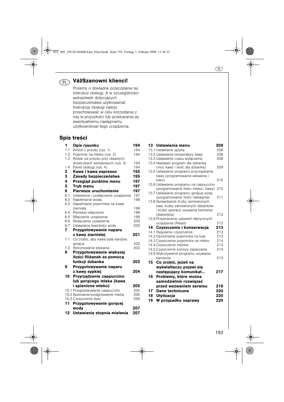 Vážszanowni klienci, Spis treœci | Electrolux ECG6600 User Manual | Page 193 / 616