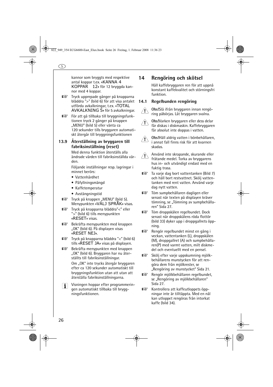 14 rengöring och skötsel | Electrolux ECG6600 User Manual | Page 26 / 616