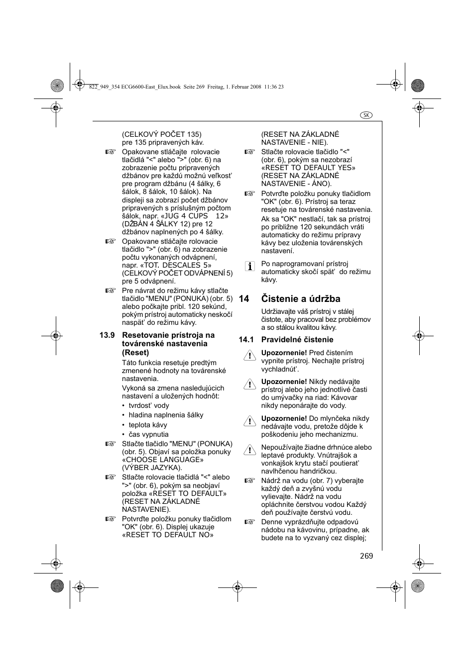 14 čistenie a údržba | Electrolux ECG6600 User Manual | Page 269 / 616