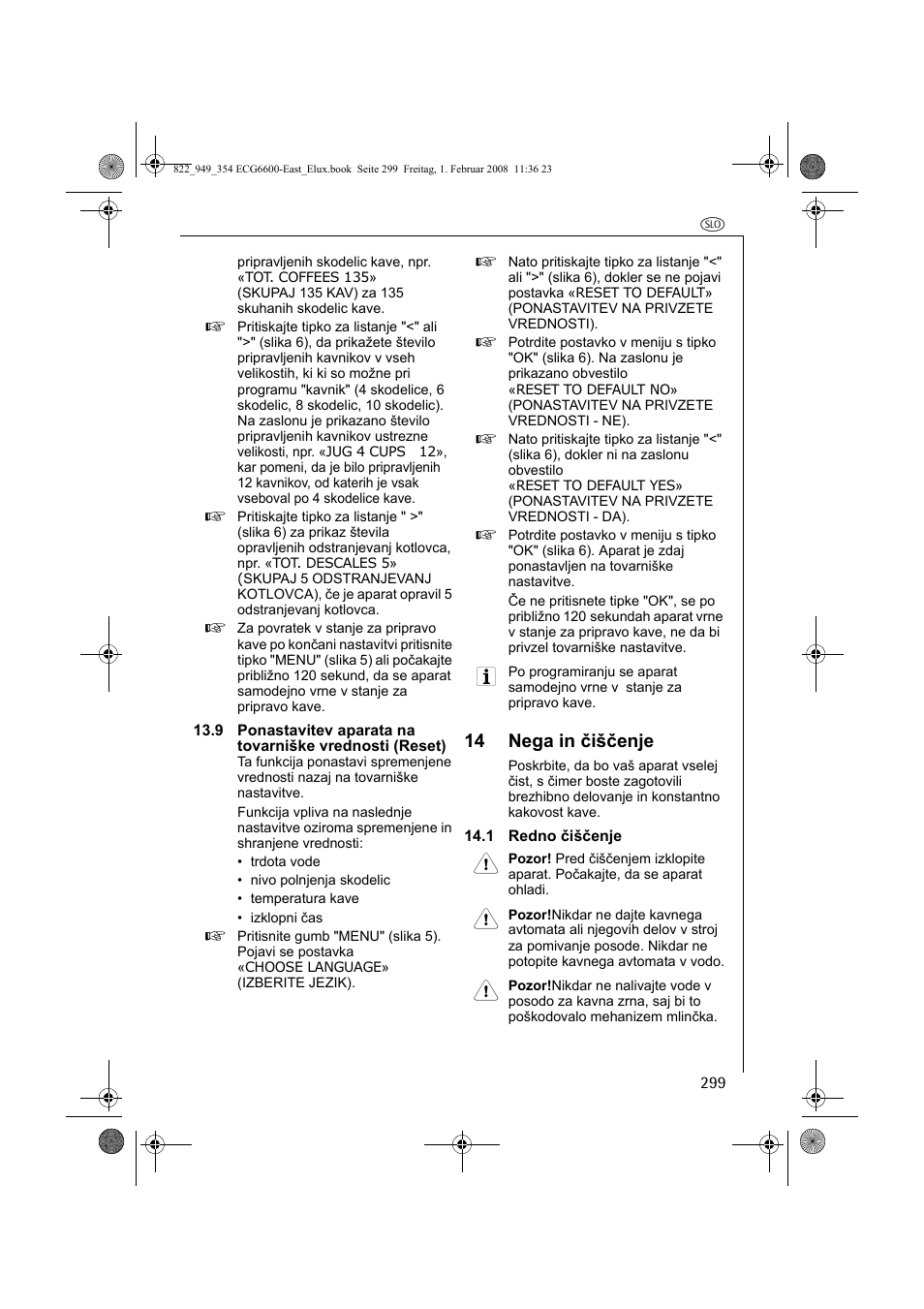 14 nega in čiščenje | Electrolux ECG6600 User Manual | Page 299 / 616