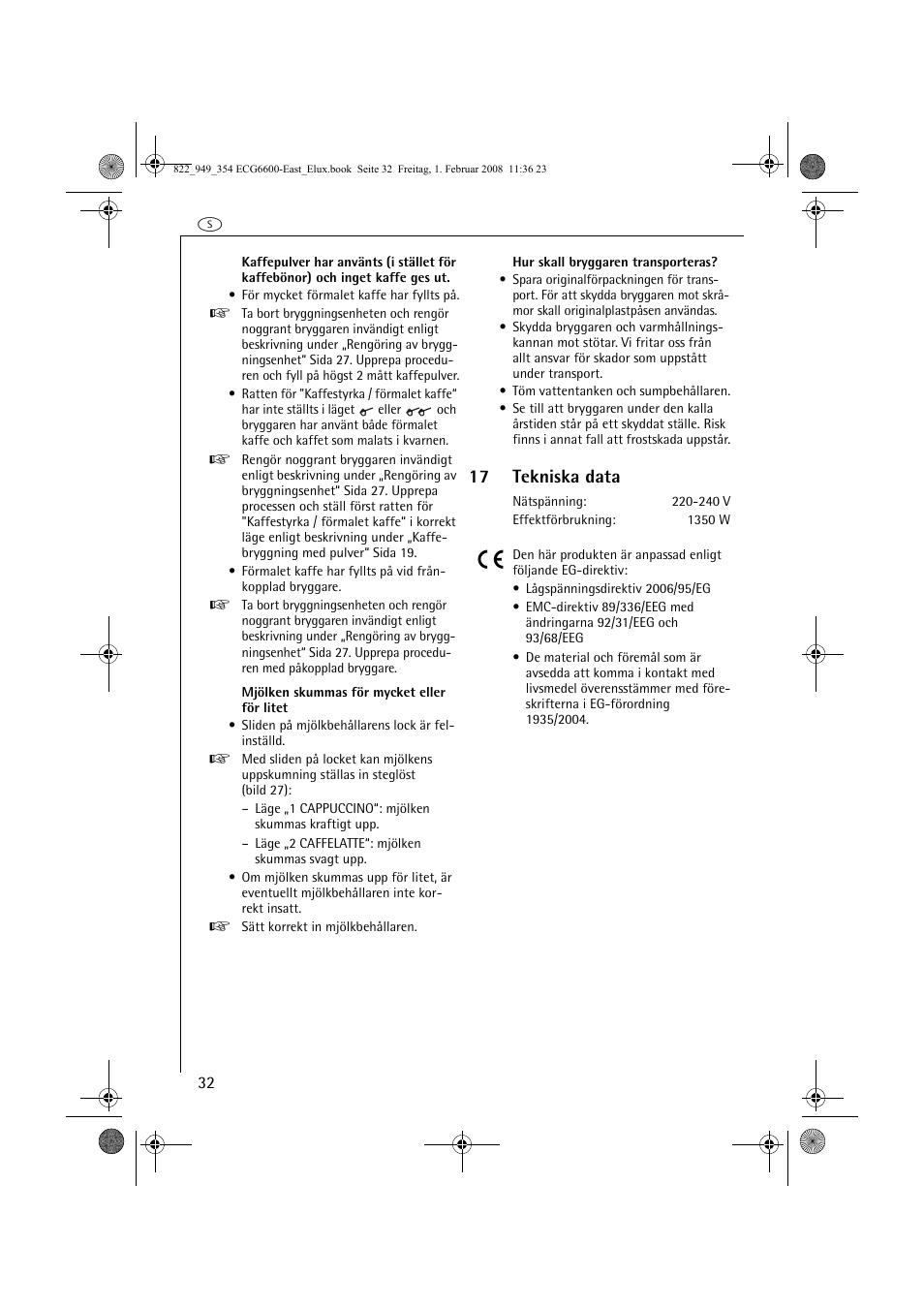 17 tekniska data | Electrolux ECG6600 User Manual | Page 32 / 616