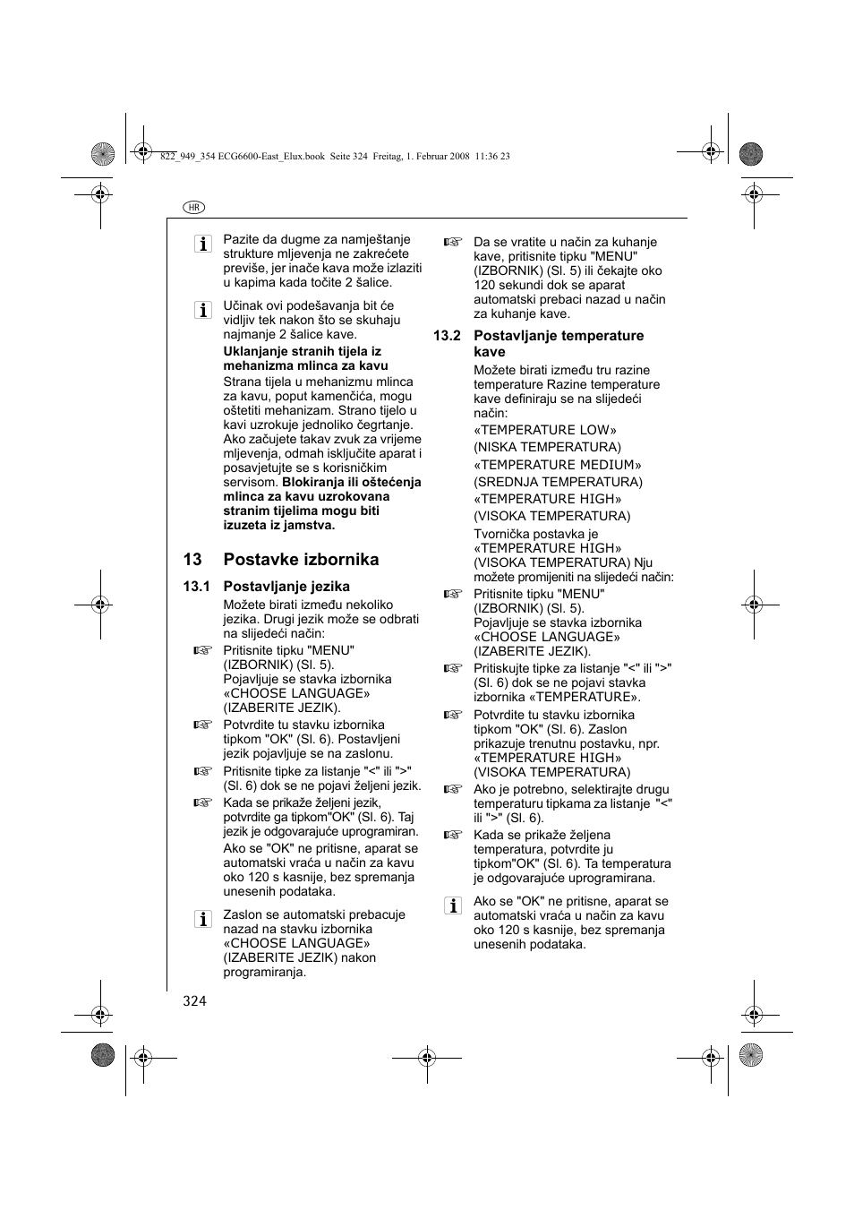 13 postavke izbornika | Electrolux ECG6600 User Manual | Page 324 / 616