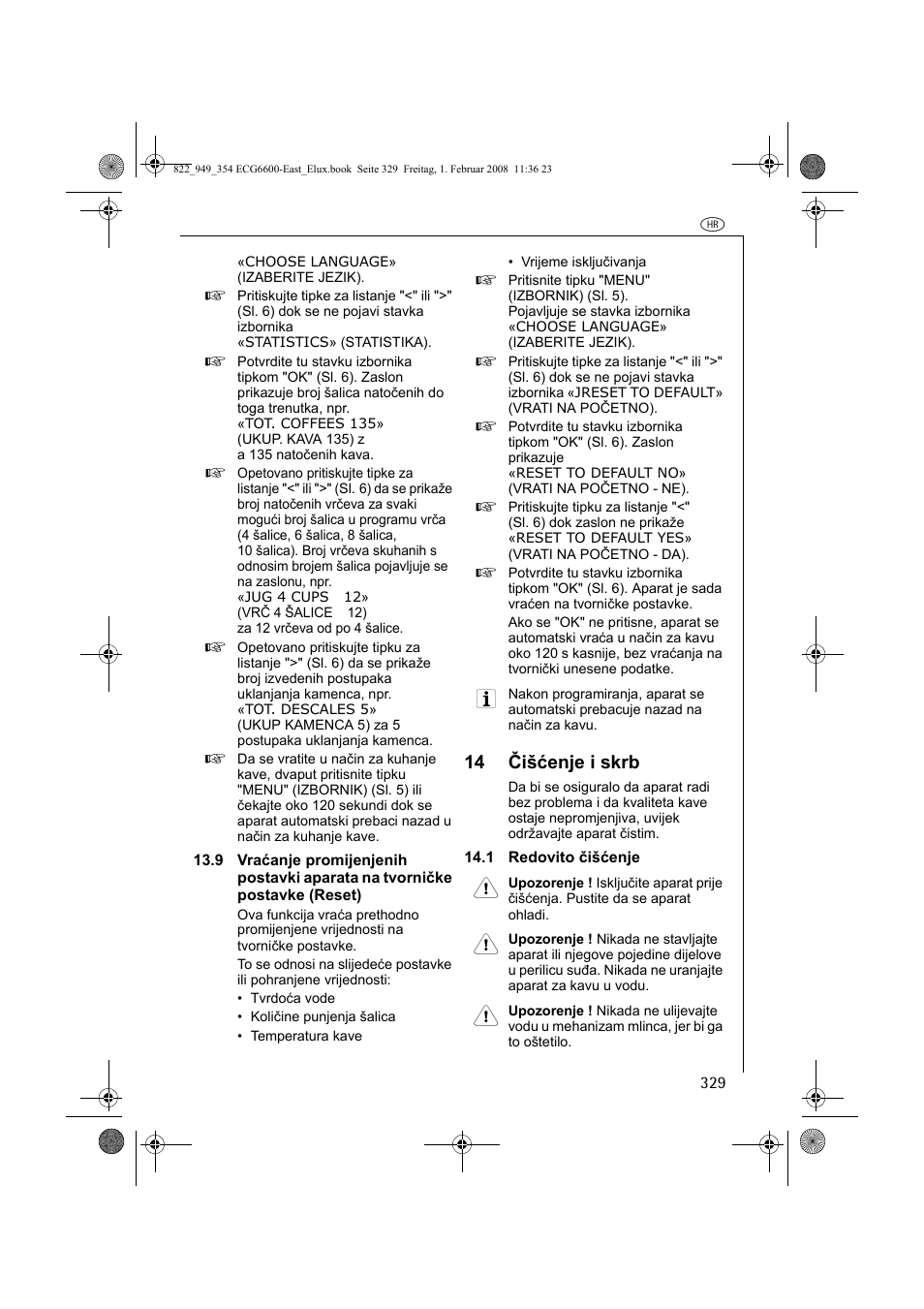 14 čišćenje i skrb | Electrolux ECG6600 User Manual | Page 329 / 616