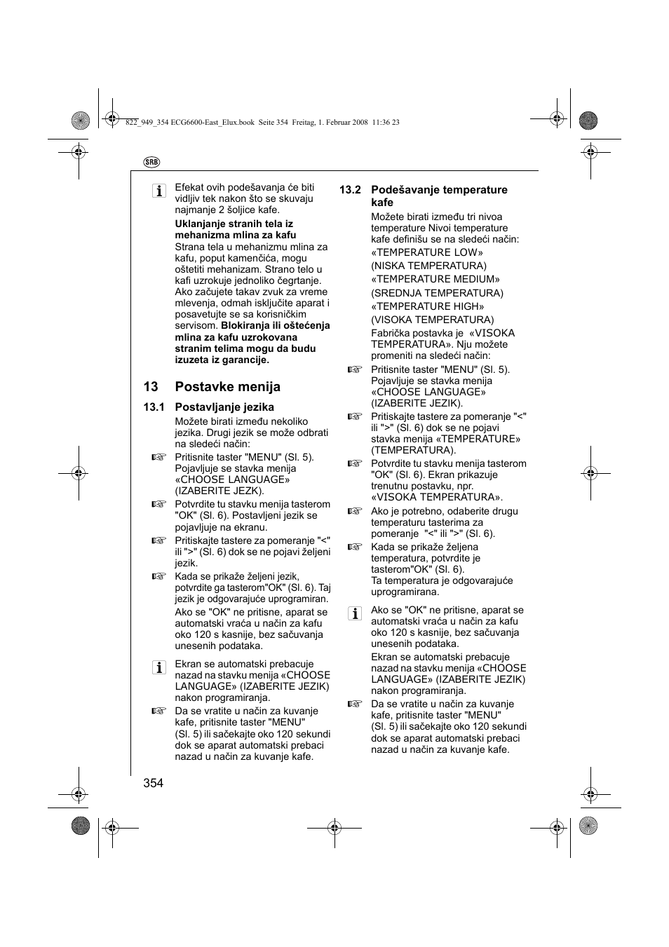 13 postavke menija | Electrolux ECG6600 User Manual | Page 354 / 616